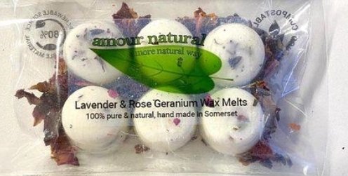 Amour Natural Lavender and Rose Geranium Wax Melt Pods 45g - Penny Brohn Shop