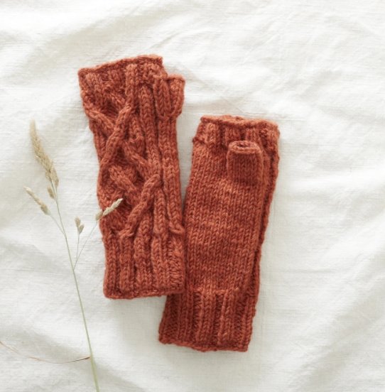 AURA QUE Cable Knit Wool Lined Wristwarmer Gloves - Rust Orange - Penny Brohn Shop